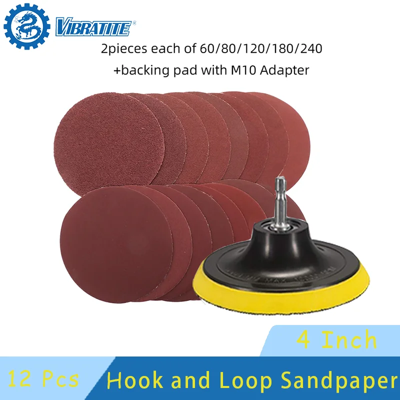 4-Zoll-Schleifscheiben-Set mit Klettverschluss, 100 mm Schleifpapier, Körnung 60–240, Stützteller mit M10-Bohrer-Adapter zum Polieren und Reinigen