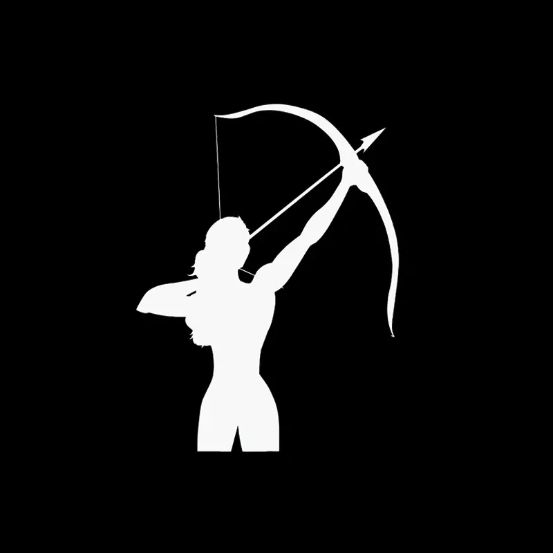 Girl with A Crossbow Archery Sports Decor Vinyl Decal Car Sticker Black/Silver 9.5cm*12.5cm