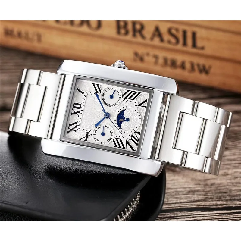 Luxury Watch Men Automatic Watch Tank Series Roman Numerals Calendar Moon Week Metal Strap Elegant Mechanical Watches for Women