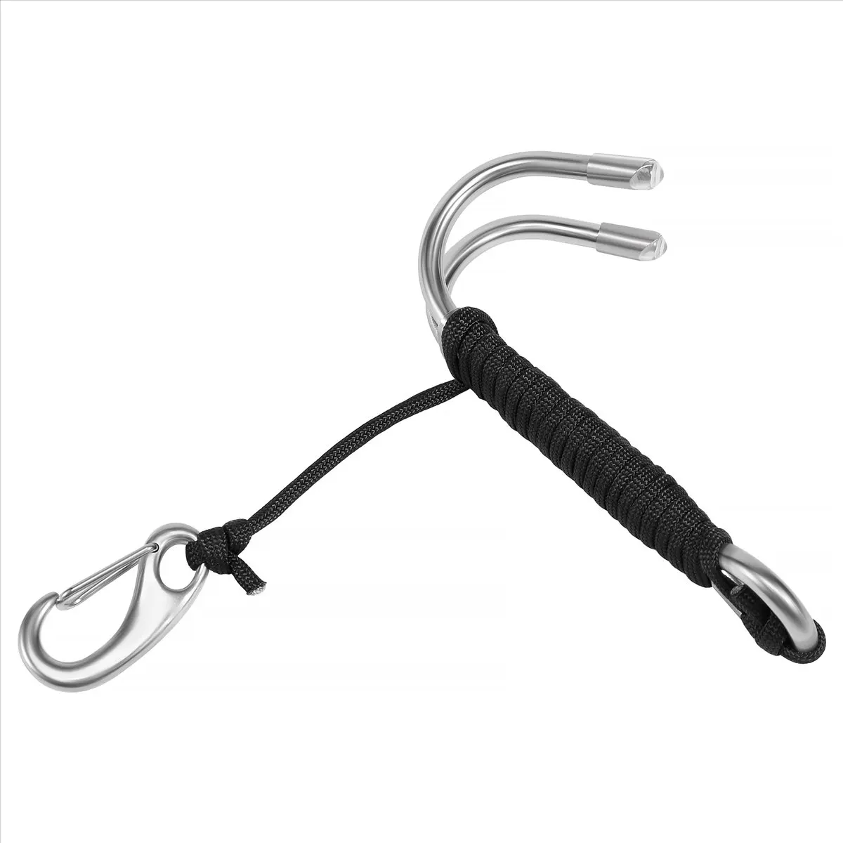 ABXY  Scuba Diving Double Dual Stainless Steel Reef Drift Hook with Line and Clips Hook for Current Dive Underwater,Black