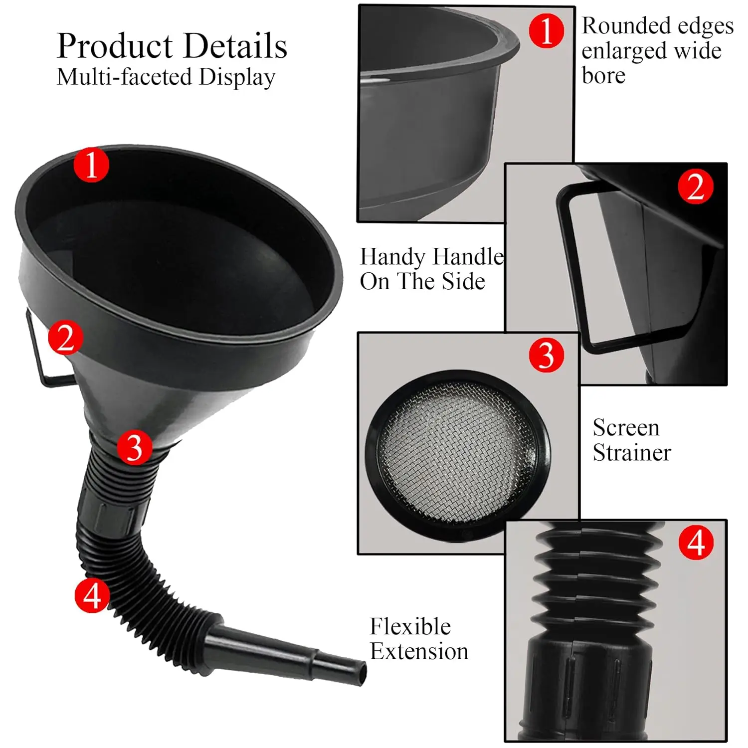 Flex Funnel Wide Mouth Flexible Funnel with Handle, Automotive Funnels for Engine Oil Liquid Diesel  Kerosene Gasoline