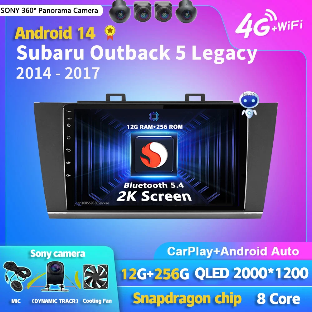 Android 14 Carplay Auto 2K Screen Car Radio BT Multimedia Player For Subaru Outback 5 Legacy 2014 - 2017 2din Autoradio Stereo