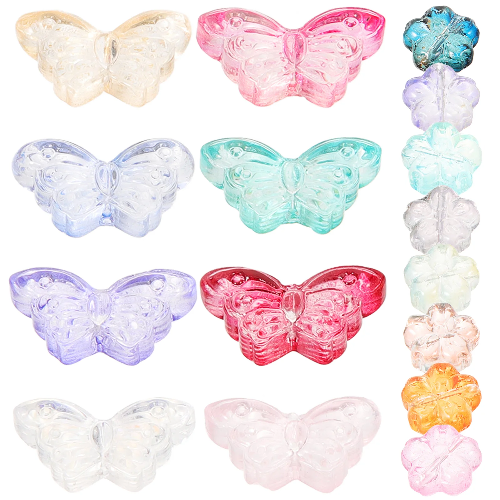 

80pcs Butterfly Flower Crystal Beads Colored Glass Diy Jewelry Making Craft Spacer Beads For Necklace Bracelet Hair Accessories