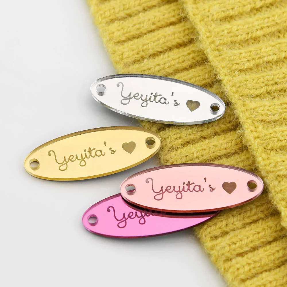 

Custom Mirror Acrylic Tags Laser Engraved Eco-Friendly 0.59"x1.57" Oval for Crafts Home Decor Apparel Gifts Custom Text Logo