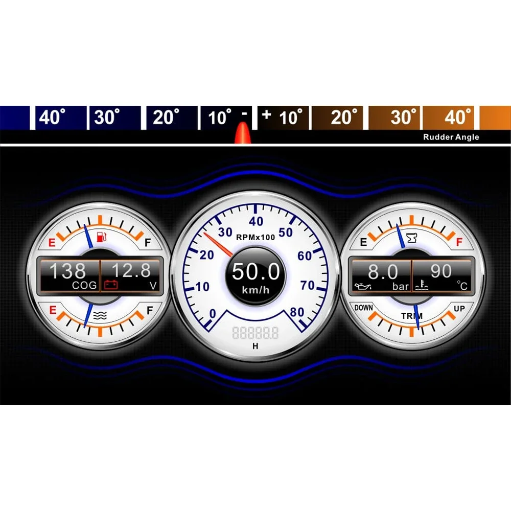 KUS Universal Two Fuel Engines Integrated Data Monitor 7 Inches Gauge Panel Compatible with J1939 or NMEA 2000 Network for Ships