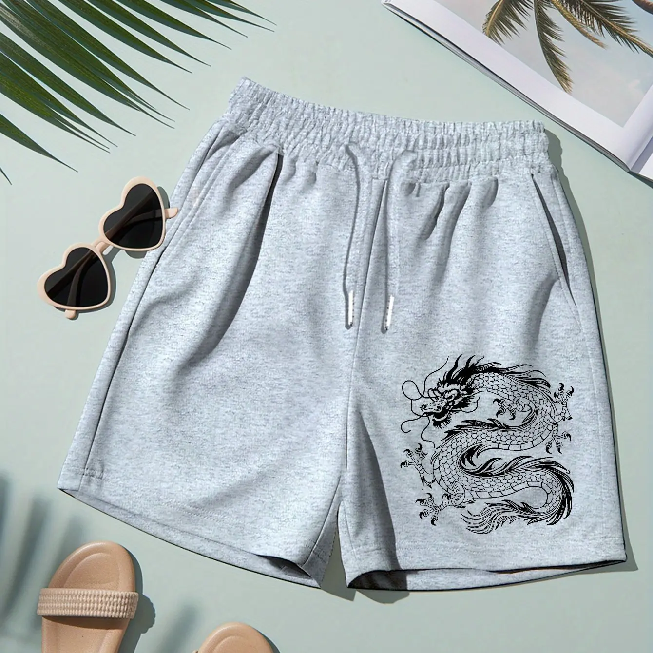

2026 Women's Summer Casual Shorts Dragon Print Loose Fit Stylish and Versatile Suitable for Gym and Lounge Wear