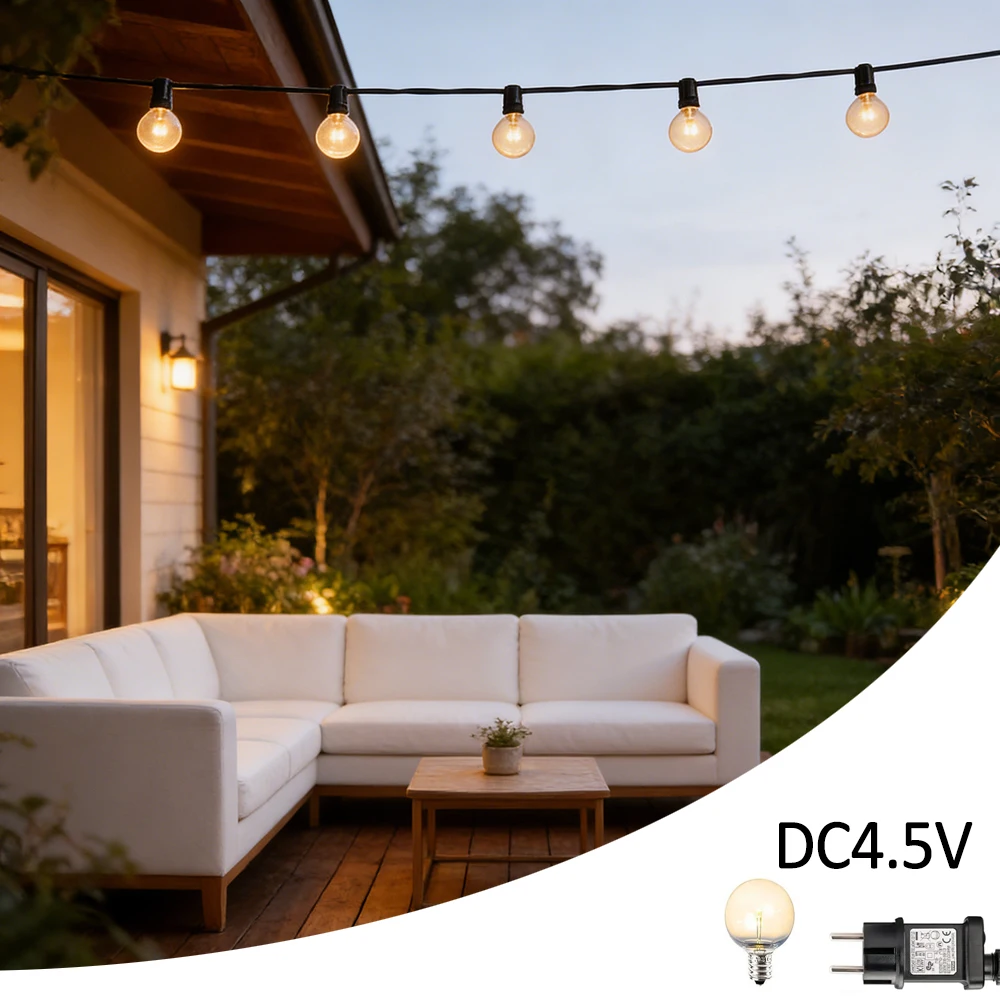 40mm G40 LED Bulb String Lights with Spare Bulb DC4.5V Safe Low Voltage Outdoor Patio Garland Warm White E12 Base