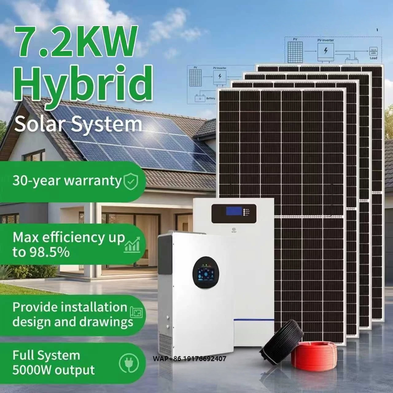 Custom Logo 7.2KW Hybrid Solar System 7200W 48V Energy Storage Manufacturer Branding Service Complete Photovoltaic Set