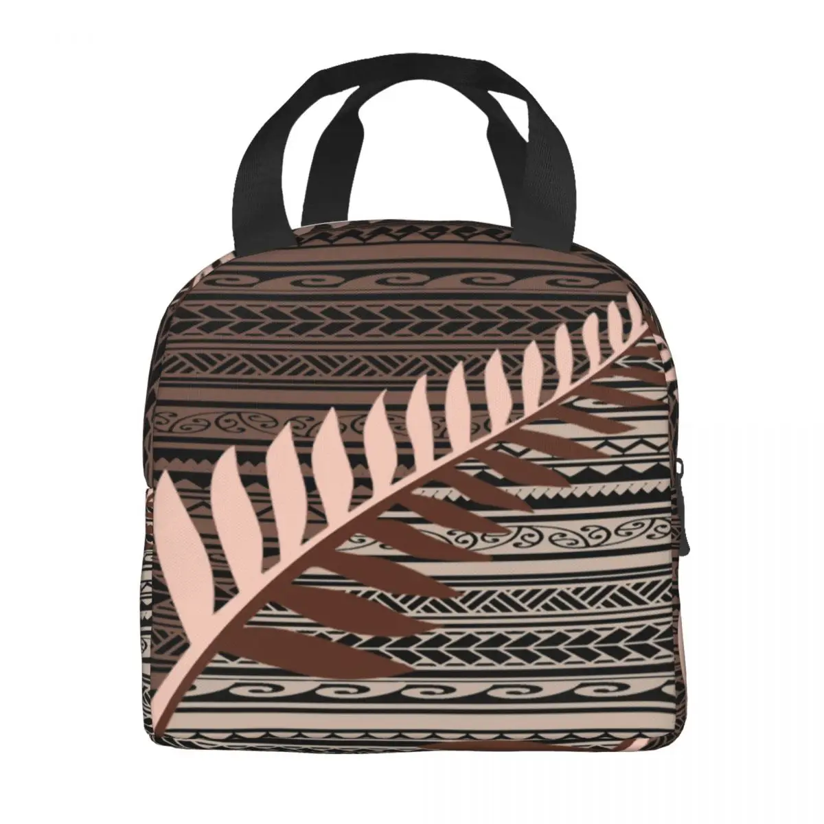 Custom Silver Fern Tribal Brown Insulated Lunch Tote Bag for Women New Zealand Maoris Portable Thermal Cooler Food Lunch Box