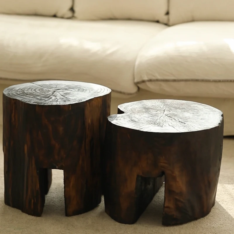 Retro ART Stump End Table Home Living Room Coffee Table Light Luxury Hotel Decoration Wabi-Sabi Style Log Material Stolik do herbaty