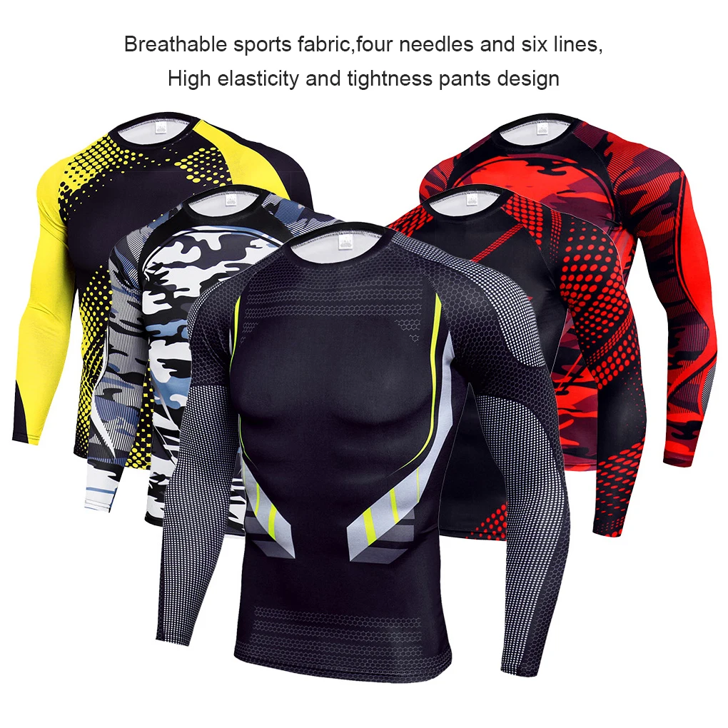 Men Compression T Shirt Quick Dry Long Sleeve Fitness Running Sportswear Tights Bodybuilding Thermal Underwear Gray