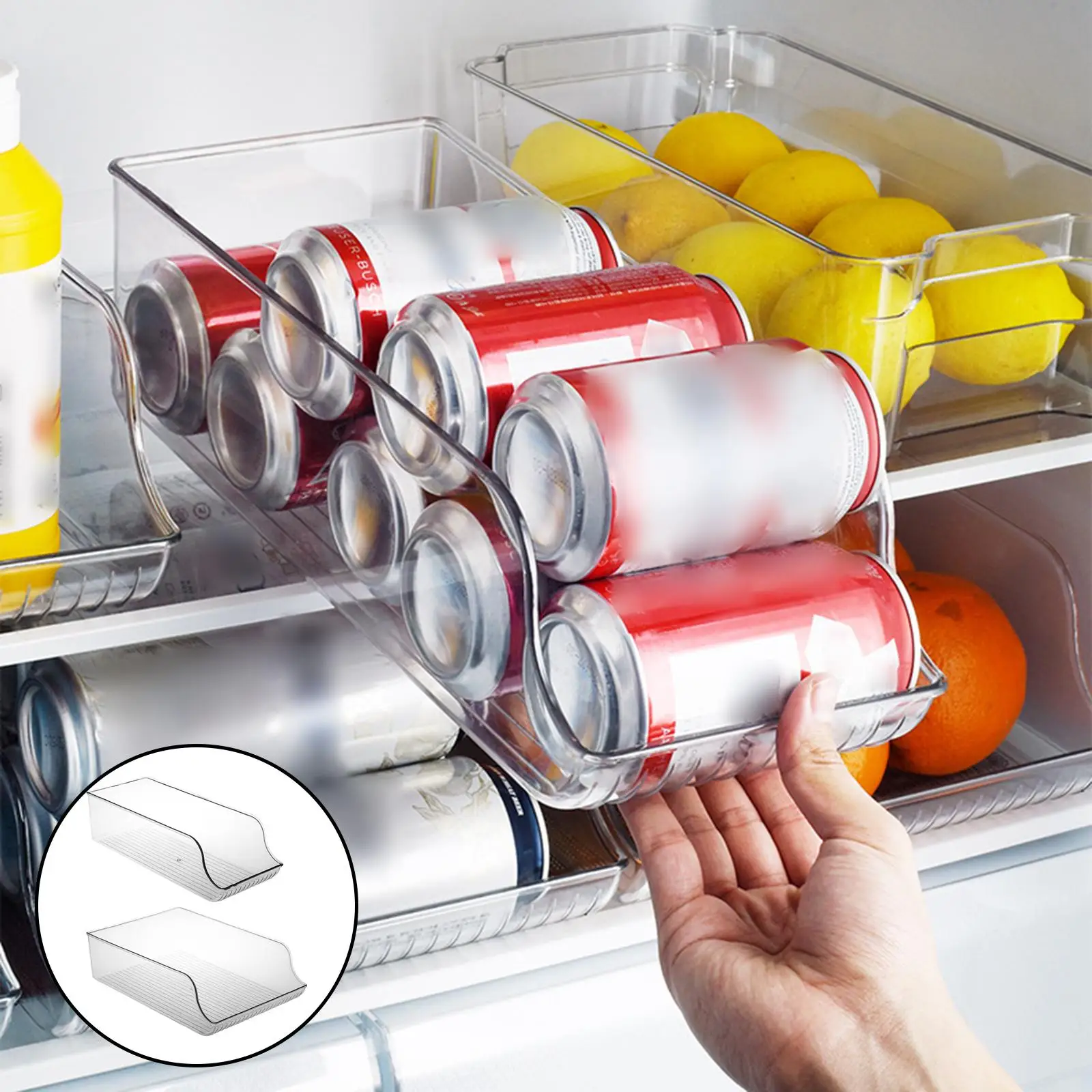 Refrigerator Organizer Bins Can Drink Holder Adjustable Freezer Kitchen Cabinets Clear Plastic Food Pantry Storage Fridge Rack