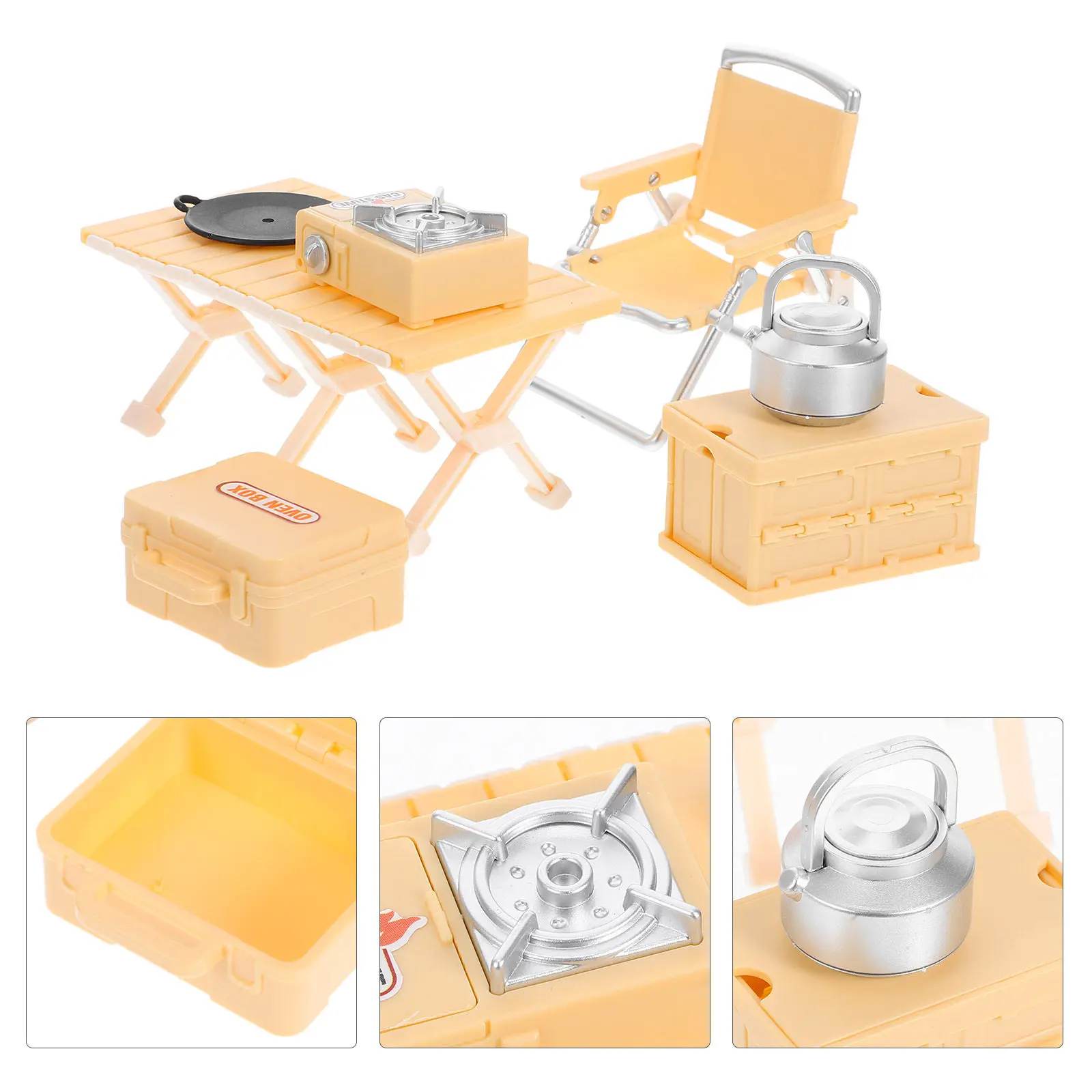 1Set Children Outdoor Playset Miniature Picnic Table Folding Chair Camping Stove Pretend Play Creative Learning Kids Exploration