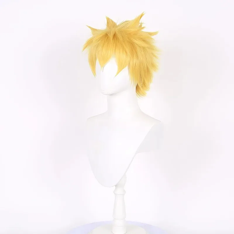 AAA 2025 HOKAGE NINJA Uzumaki تأثيري الأصفر الاصطناعية قصيرة مجعد أنيمي Coser جودة عالية ألياف مقاومة للحرارة شعر مستعار داي #4
