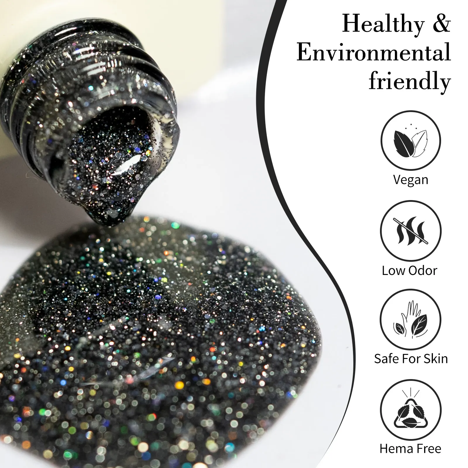 CANNI HEMA FREE Smalto per unghie gel Nero Glitter Diamond Sparkle Splendido colore Soak Off a lunga durata Lacca gel UV LED Super Top