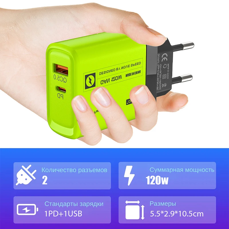 120 واط 2 منافذ PD شاحن USB C GAN شحن سريع 3.0 نوع C USB شواحن الهاتف محول شحن سريع آيفون سامسونج 2026 #4