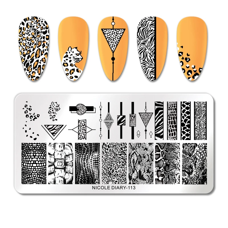 Nicole dagboek nagel stempelplaten tijger zebra luipaard print dier afbeelding roestvrij staal stencil nail art stempel sjabloon textuur