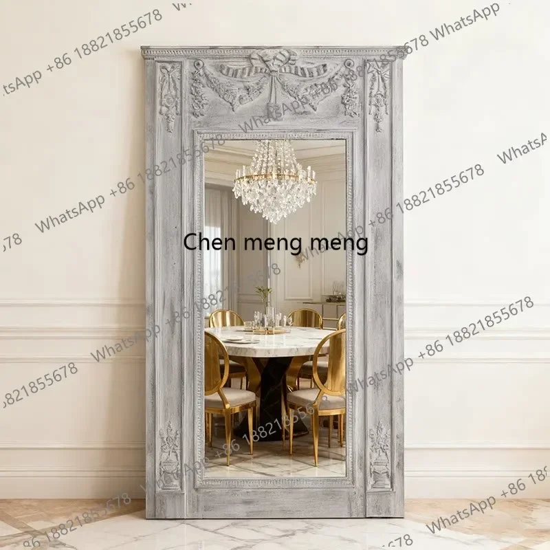 AB03High-end vintage carved full-length floor mirror living room furniture Mid century luxury full body mirrors room decoration