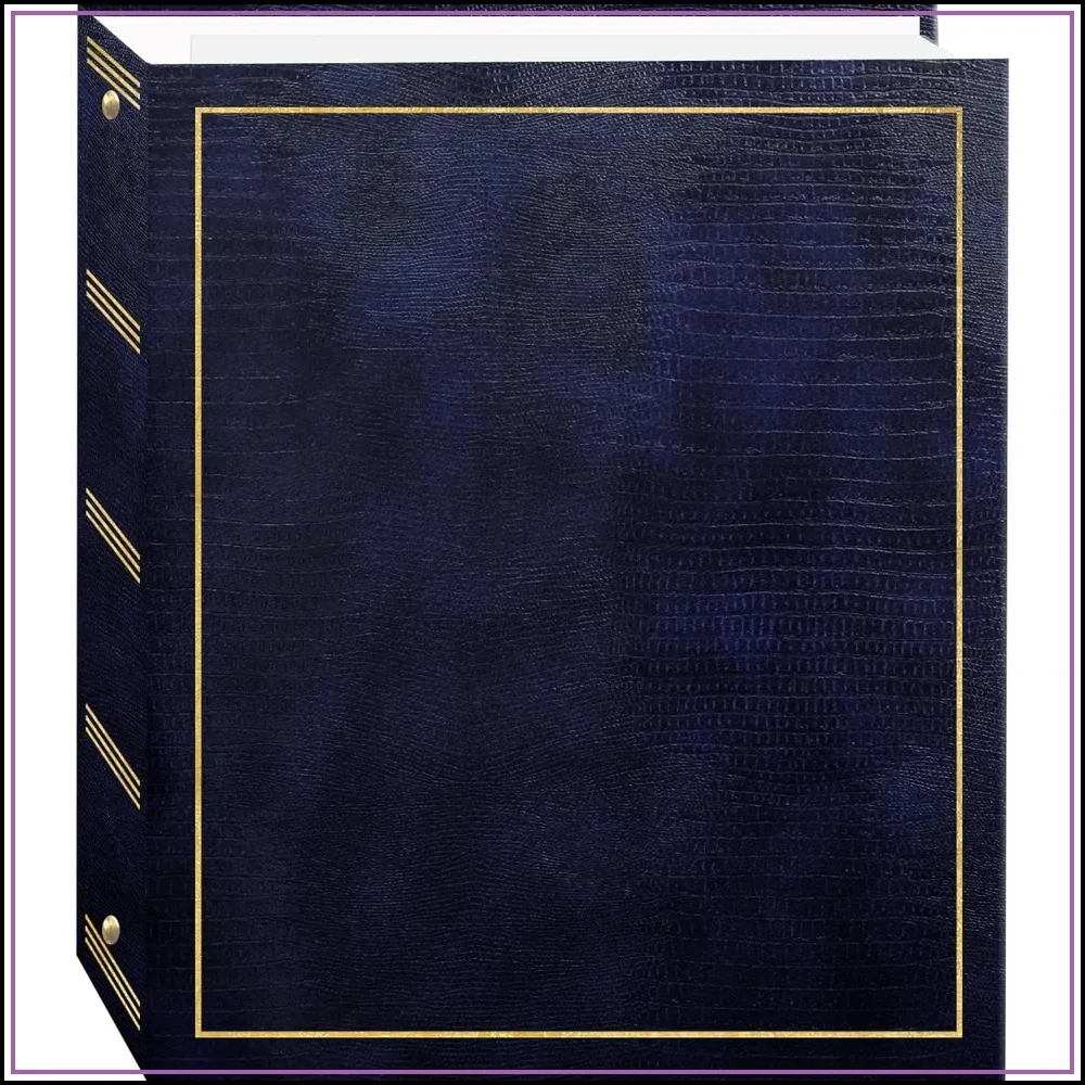 Magnetic Self-Stick 3-Ring Photo Album, 100 Pages, Navy Blue, Acid-Free