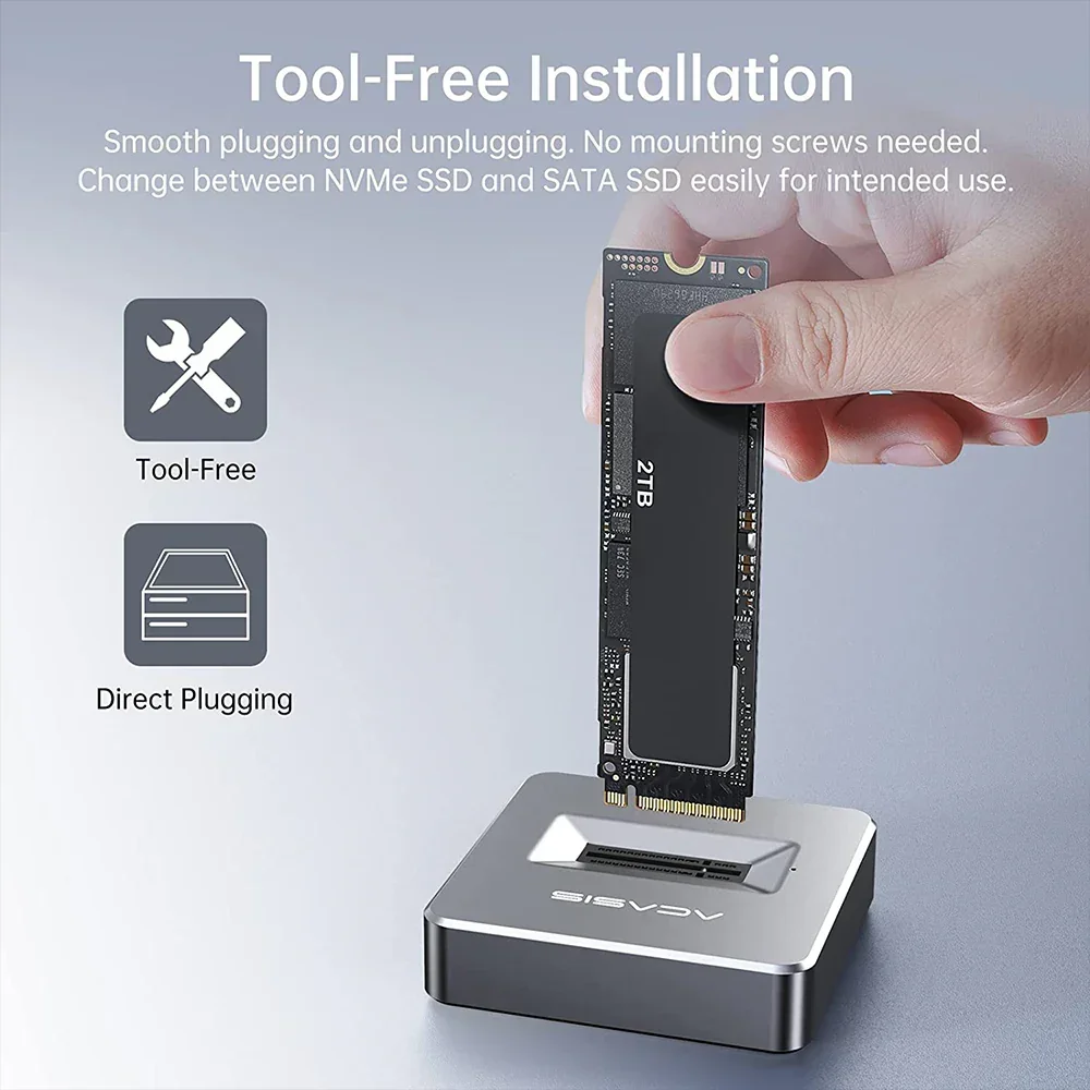 Base SSD Acasis 10 Gbps M.2 NVMe/SATA Type-C para Windows e MAC