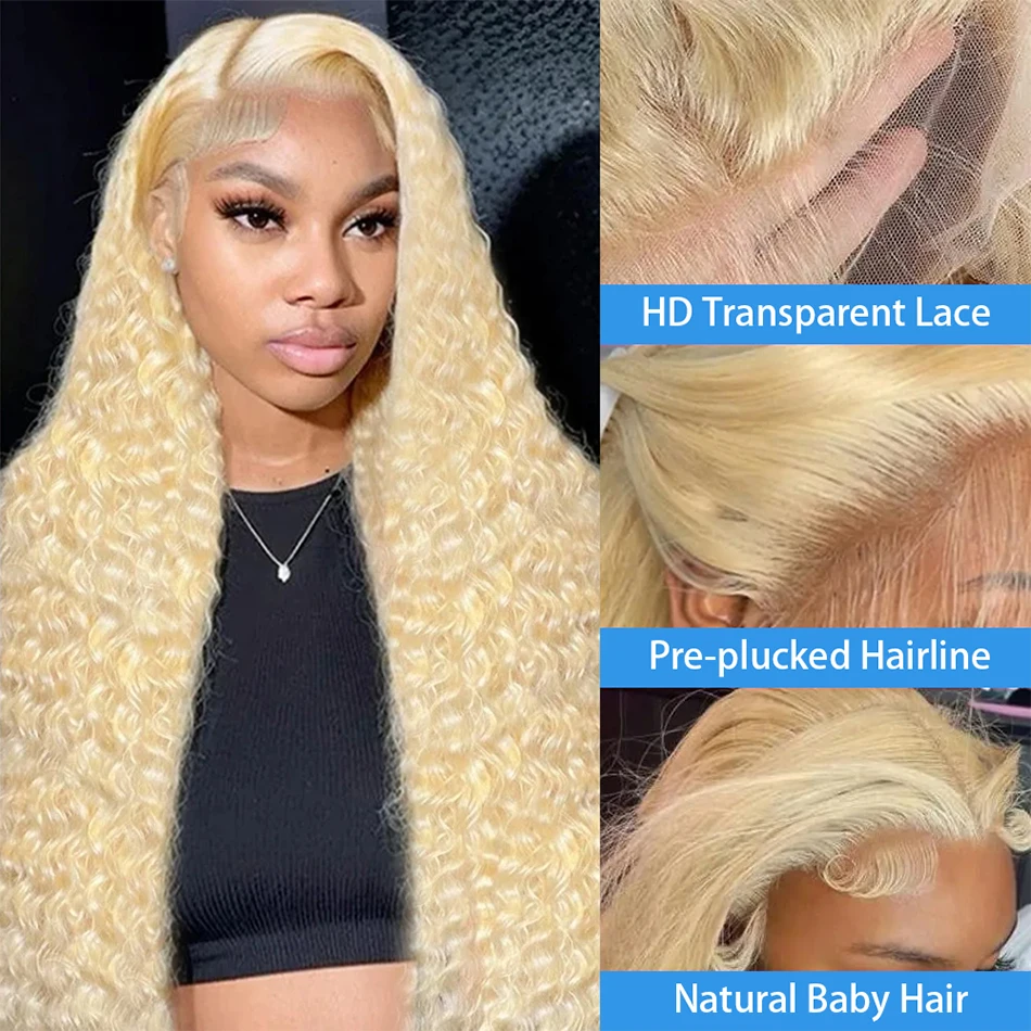 Encaracolado 613 mel loira 13x6 transparente frente do laço peruca de cabelo humano 32 Polegada onda profunda 13x4 onda de água peruca frontal do laço 250 densidade