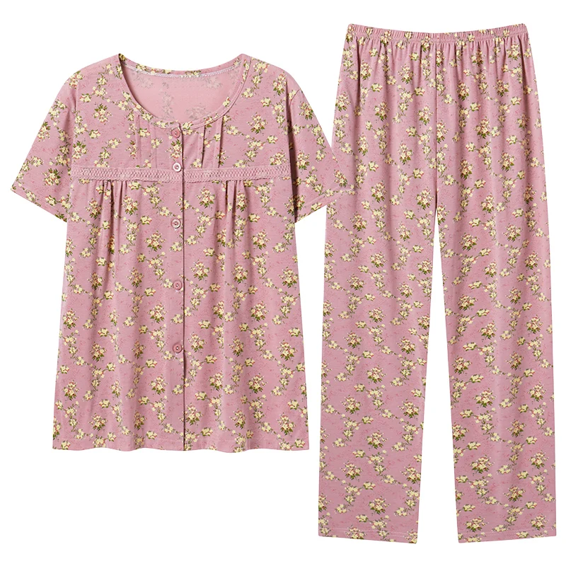 Summer Pyjamas Women\'s Sleepwear M-4XL Floral Print Pajamas Women Short Sleeve Pijama