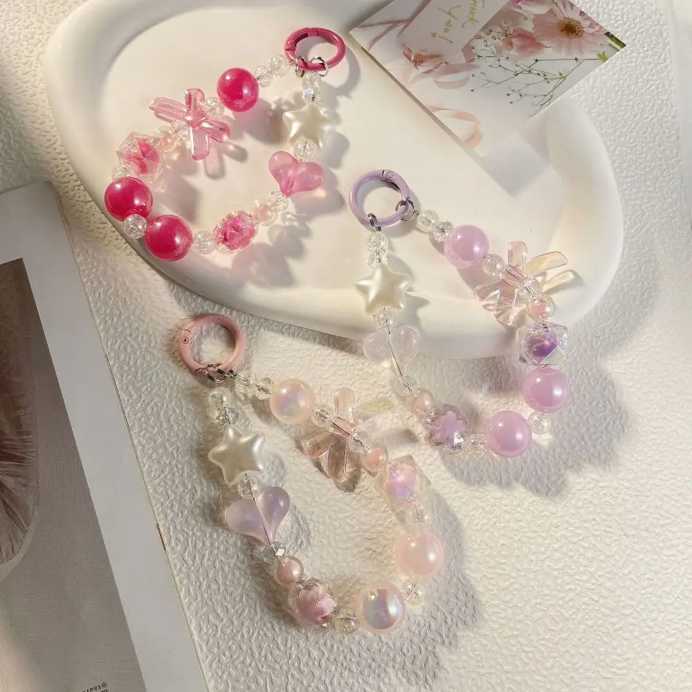

Candy Colored Butterfly Bow Phone Chain Cartoon Anti-loss Beaded Phone Charm Gift Portable Phone Wrist Strap Phone Accessories