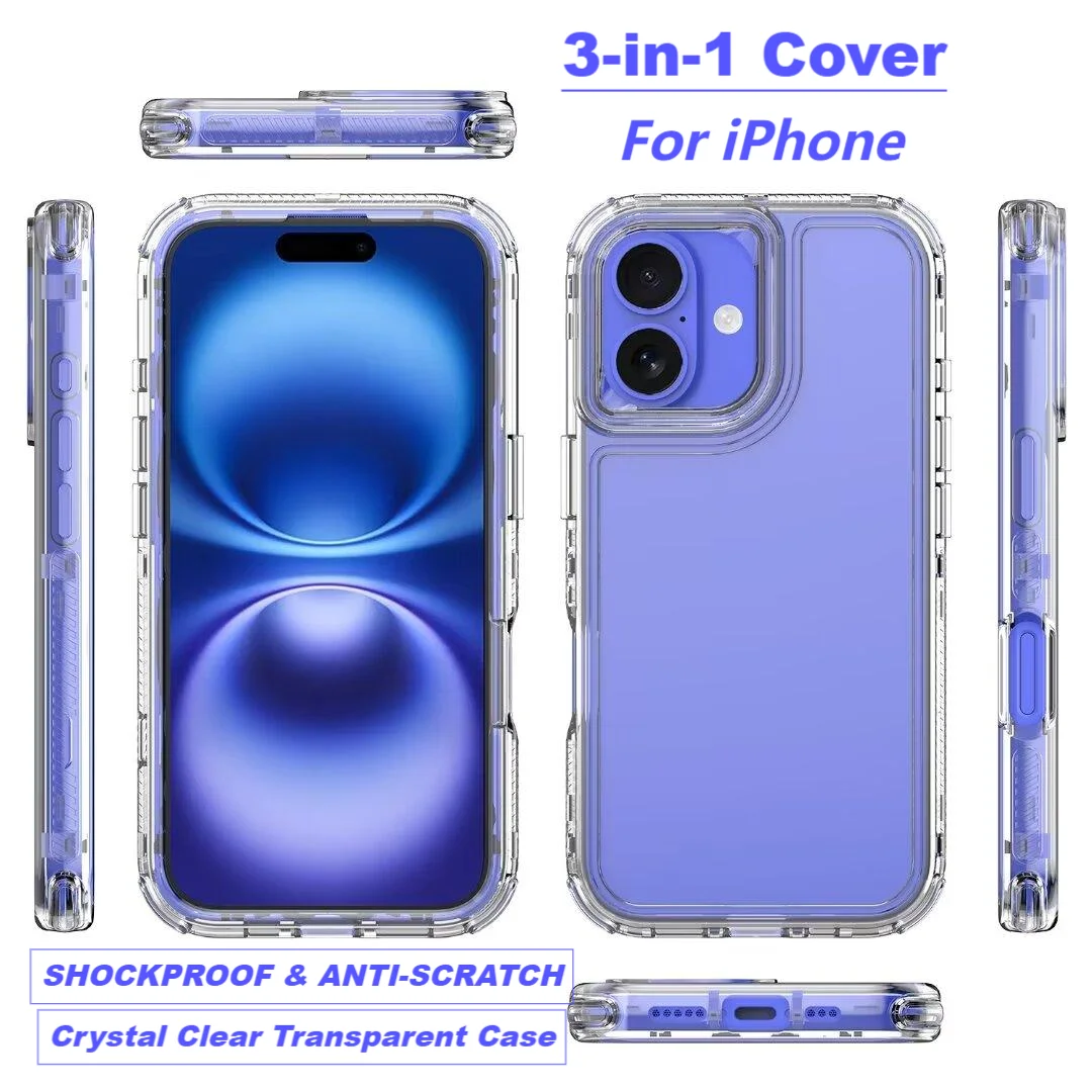 

360° Defense Clear Simple and Modern Phone Case For iPhone 16 Pro Max Shockproof Scratch-resistant Cover for iPhone 15 14 Plus