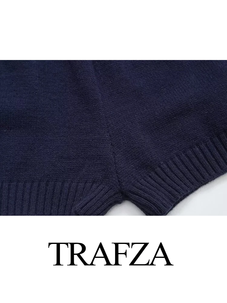 TRAFZA Women\'s Fashion Long Sleeve Pullover Knitted Top Elastic Waist Shorts Set Female Elegant Slim 2-Color Casual Warm Suit