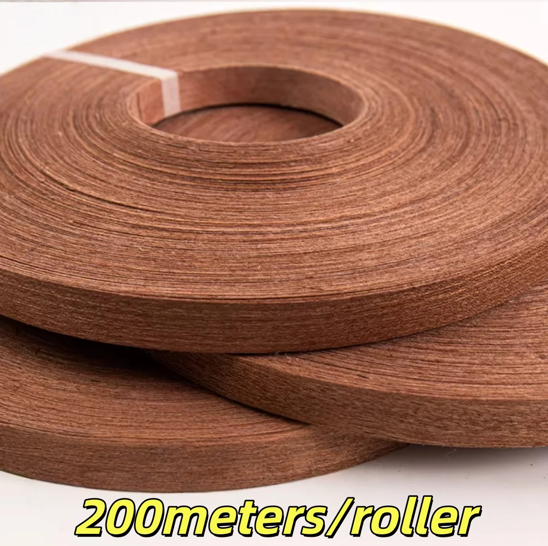 

200 метров/рулон Ширина: 25 мм Толщина: 0,5 мм Натуральный шпон из древесины сапеле для кромкооблицовки (на подложке из нетканого материала)