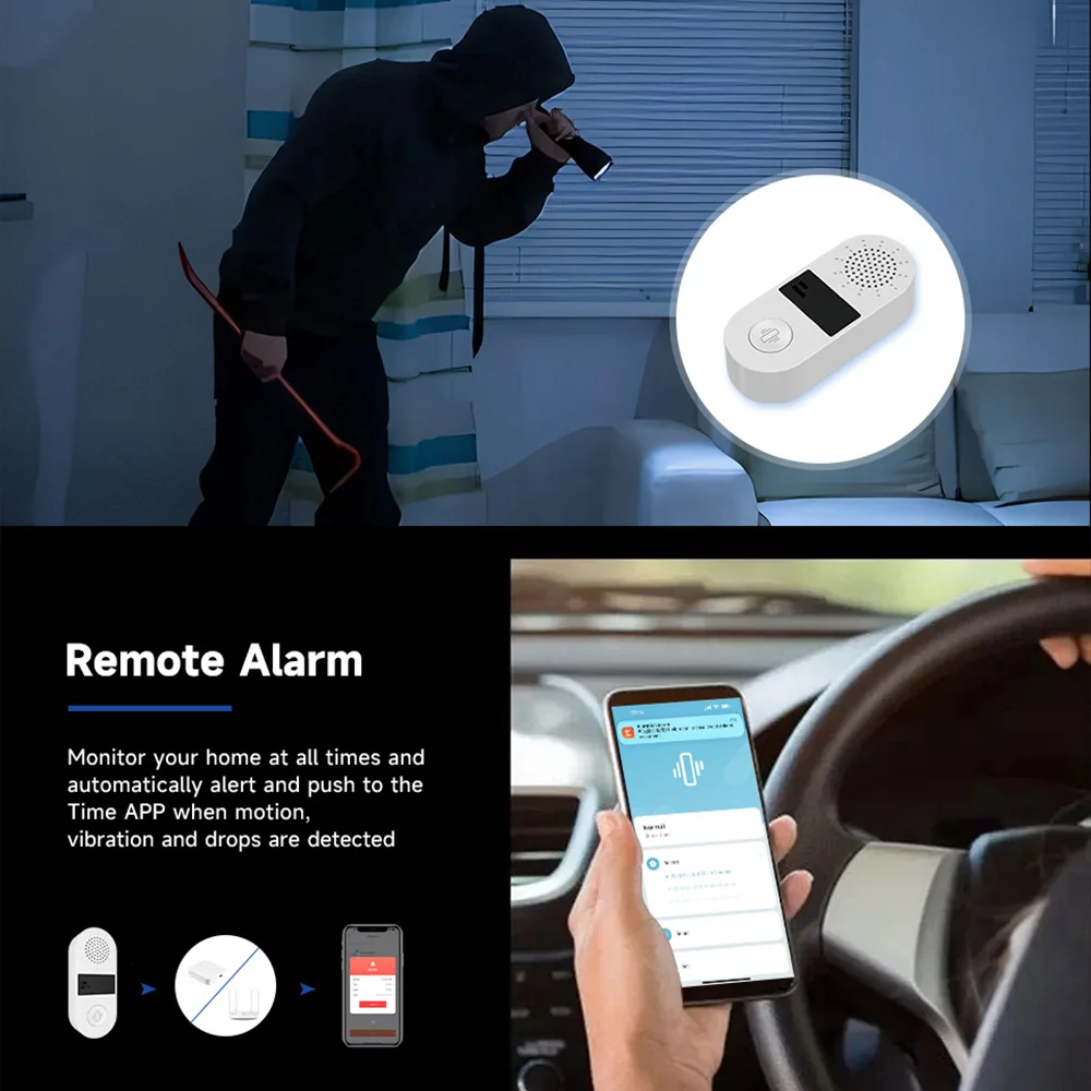 

Tuya WiFi Smart Vibration Sensor Alarm, App Push Notification, Sound & Light Dual Alarm, Adjustable Sensitivity, Battery Powered