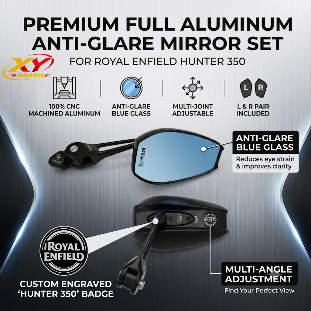 Universal All Metal Motorcycle Rearview Mirrors Anti-glare Blue Glass Mirror For Hunter 350 hunter 350 hunter350 2023 2024 2025