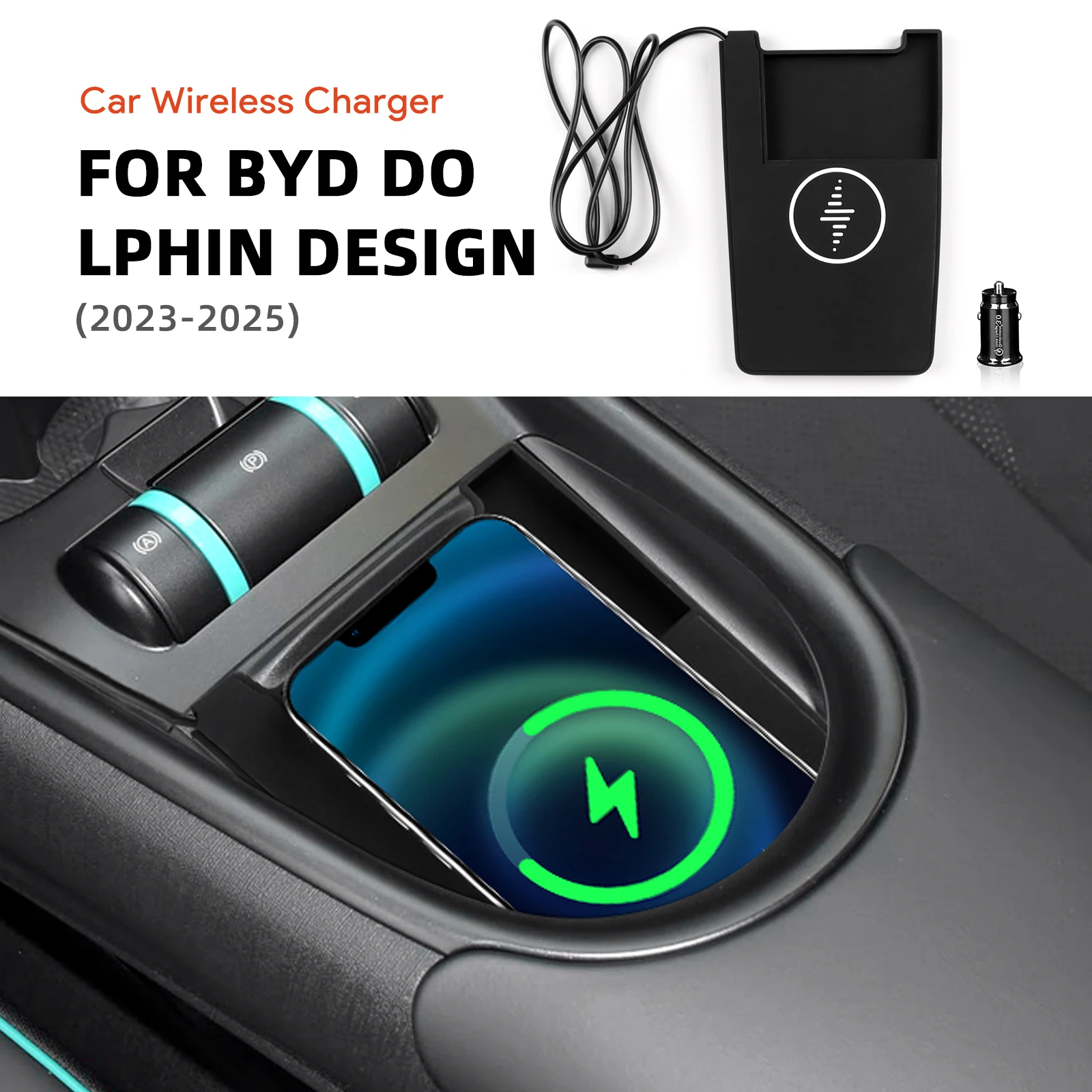 For BYD Dolphin 2023 2024 2025 Car Wireless Charger Pad Fast Charging Center Console Organizer Interior Modification Accessories