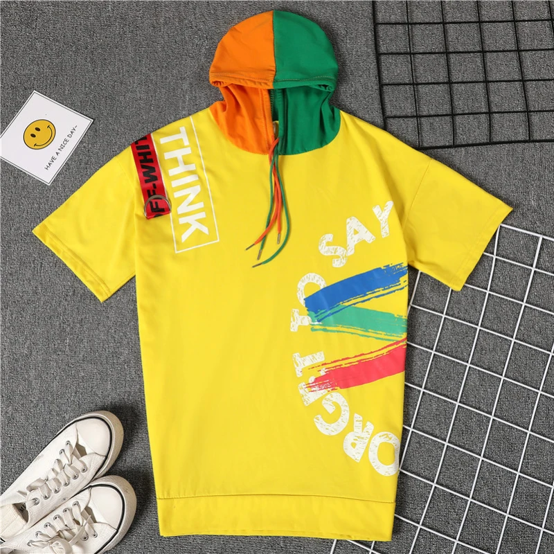 Summer Ladies Hooded Sweatshirts Contrast Color Drawstring Oversized Pullovers Korean Style Casual Loose Thin Hoodies Streetwear