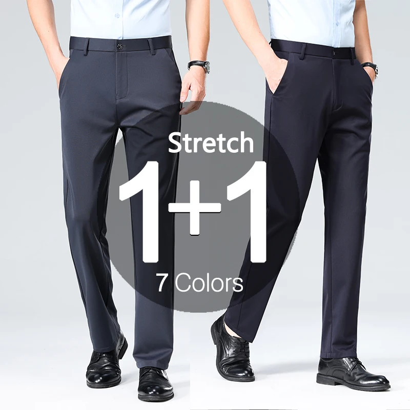 Mens Commuter Pants Classic Fit Mens Dress Pants Stretch Fabric Mens Work Pants Wrinkle Free 4 Way Stretch Casual Pants 2 Pairs