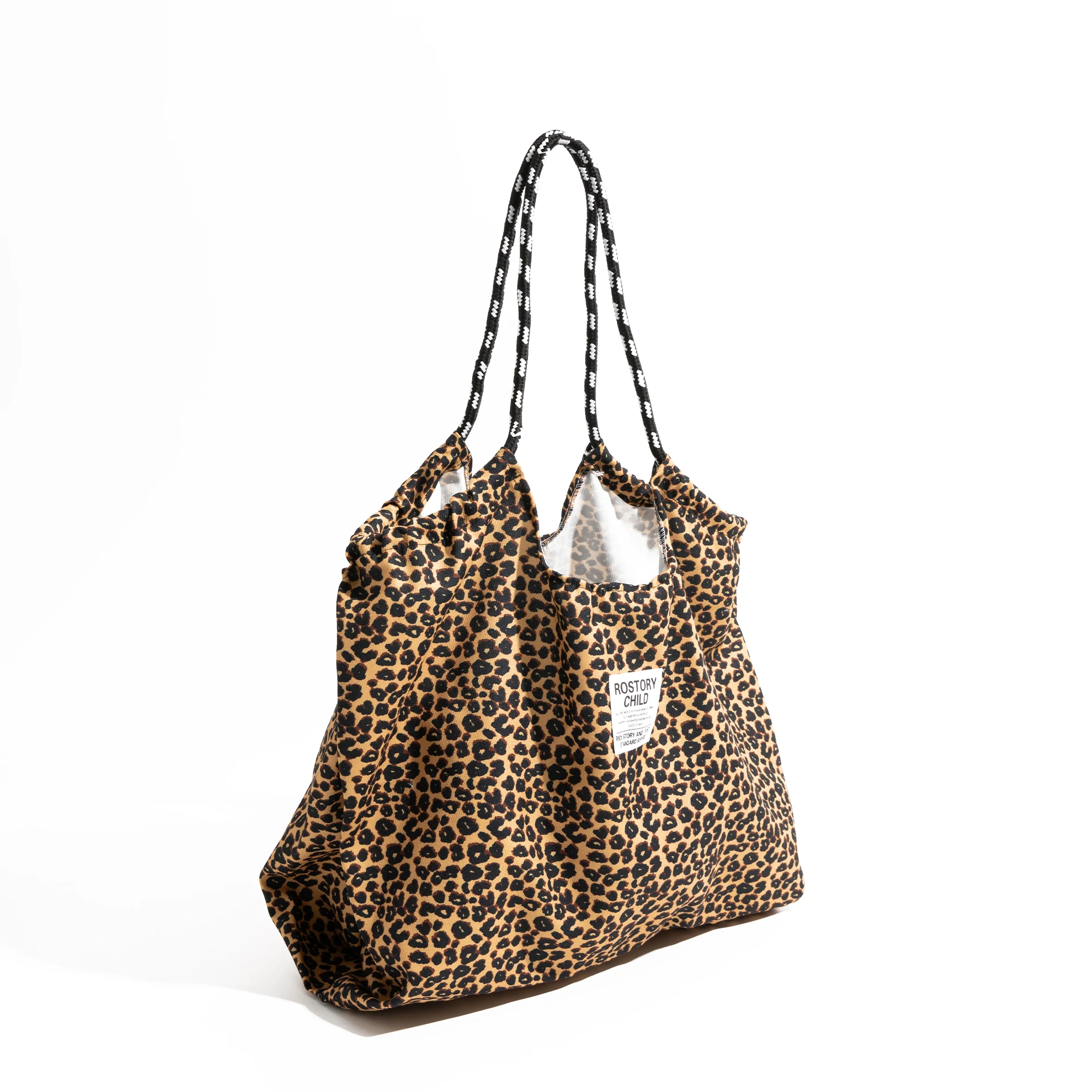 MABULA Vintage Leopard Purse Drawstring Design Nylon Lightweight Shopping Grocery Tote Bag Fashion Women Shoulder Bag For Travel