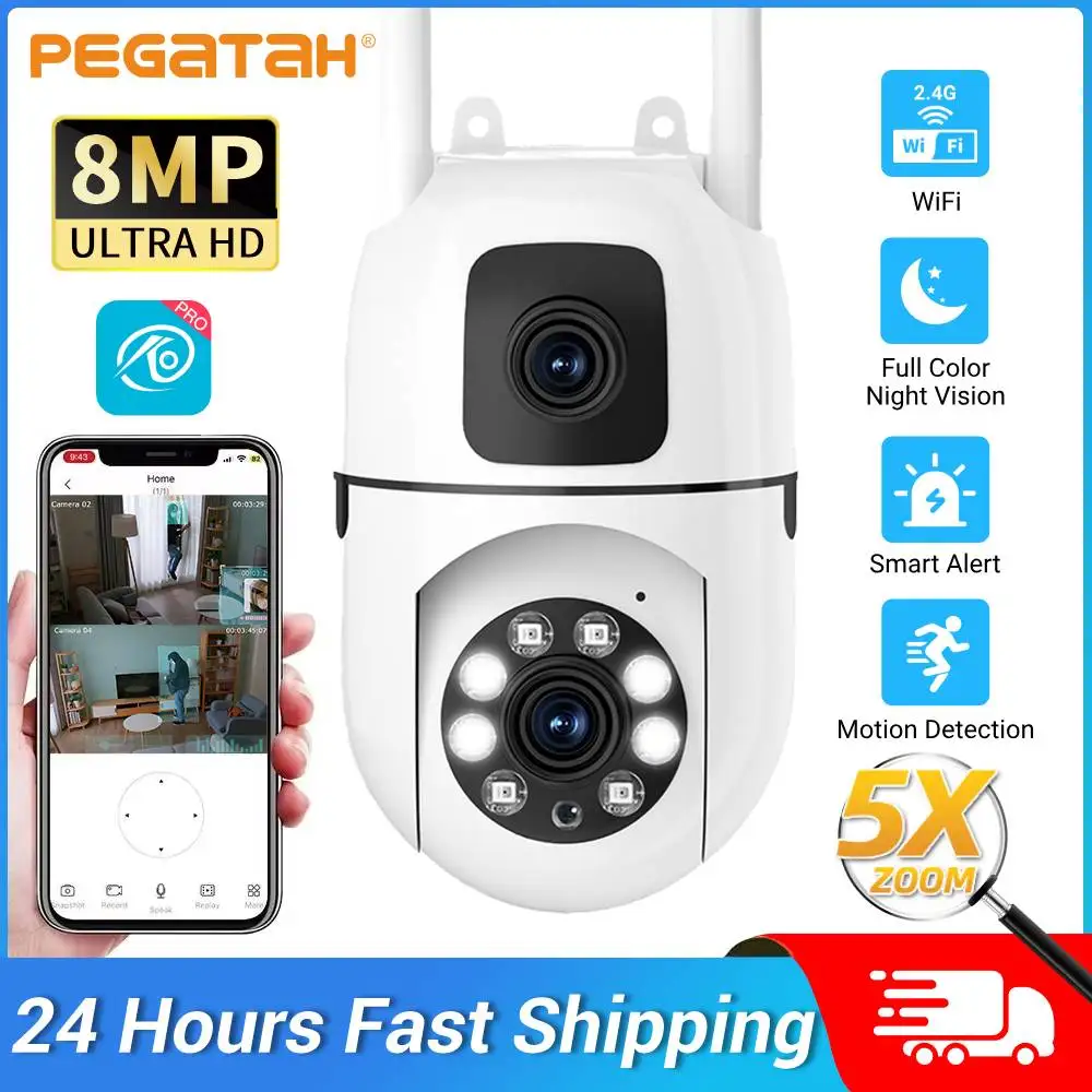 

4K 8MP HD Smart Night Vision Wi-Fi камера PTZ Открытый двойной экран Обнаружение человека Двойные линзы IP-защитная камера безопасности O-Kam pro