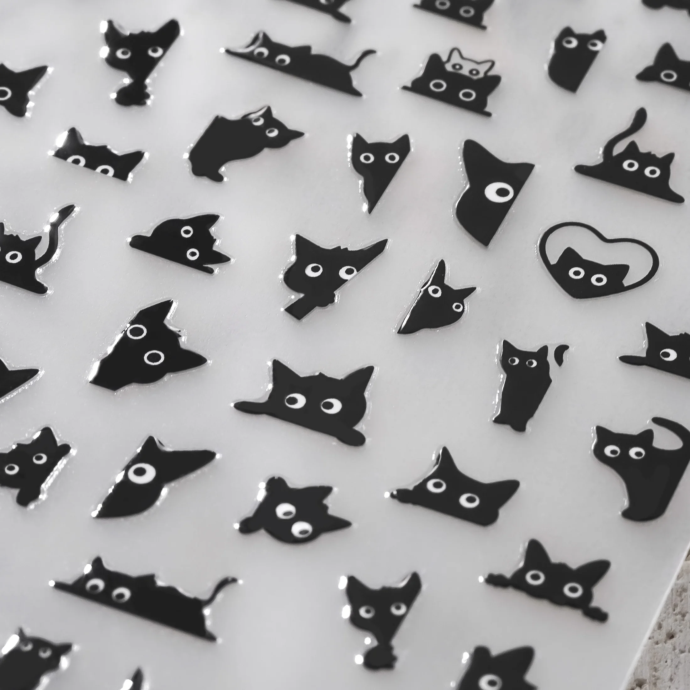 3D Self-Adhesive Nail Art Decals Sliders Decorations Manicure Accessories Black Cat Nail Stickers 3D Cute Cartoon Animal