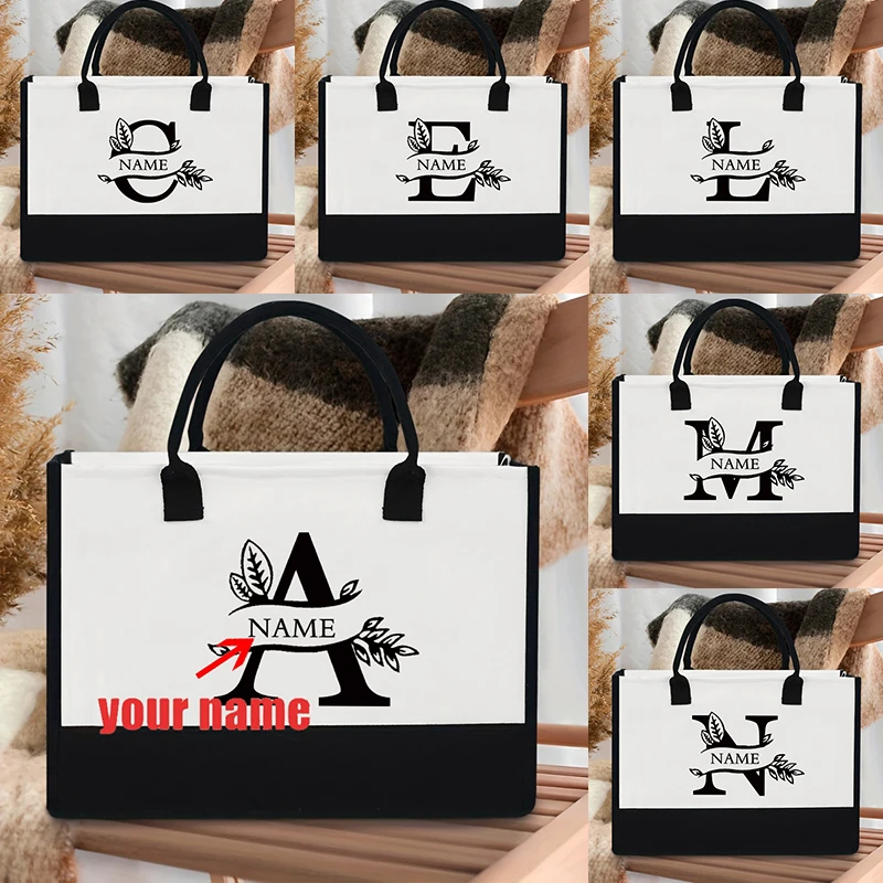 

Initial Custom Name Tote Bag Large Capacity Travel Shoulder Bag Reusable Shopping Bag Personalized Wedding Party Gift for Sister