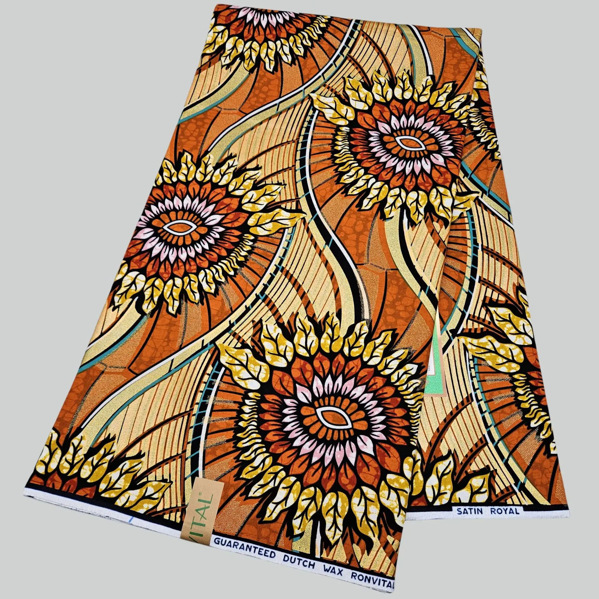 

6 ярдов длинная хлопковая восковая ткань в африканском стиле для шитья огромного оранжевого цвета с цветочным принтом платье диван занавеска скатерть шириной 120 см R2822