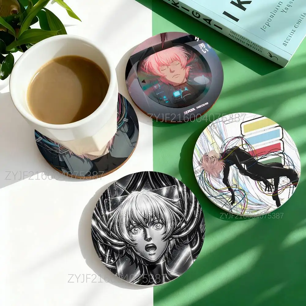 

T-Tainy DATA Round Wooden Coasters Heat Resistant Non-slip Drink Cafe Decoration 2D Flat Color Print Coasters Set