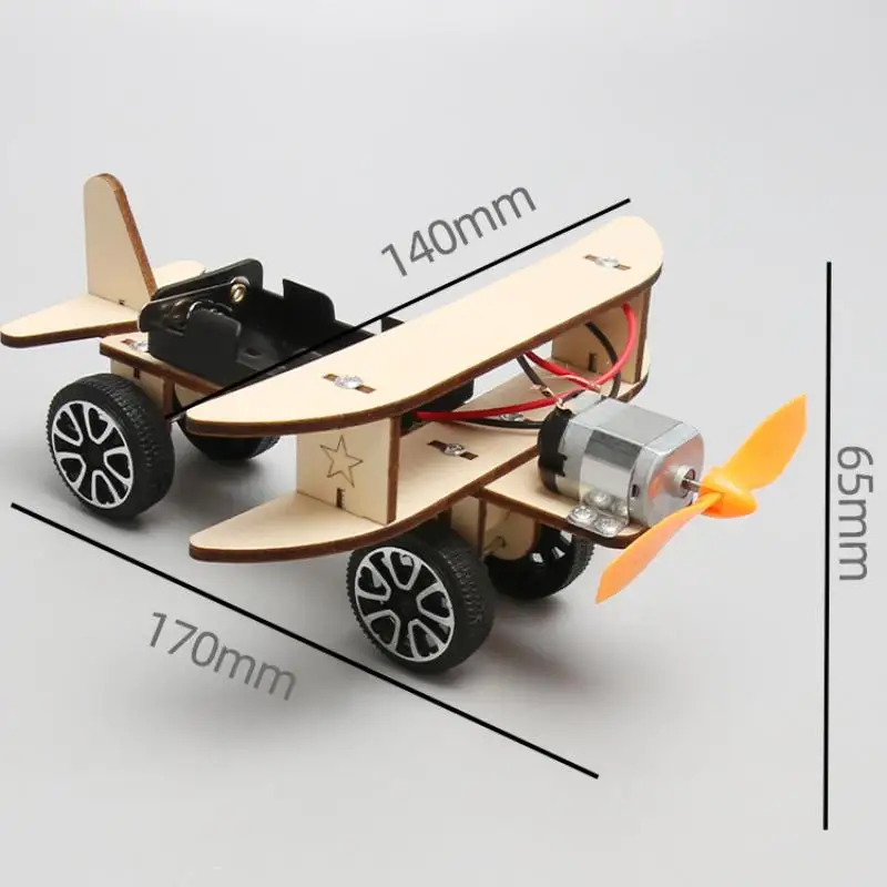 Um conjunto de projeto de avião de madeira DIY, brinquedos científicos STEM para crianças, material escolar educacional