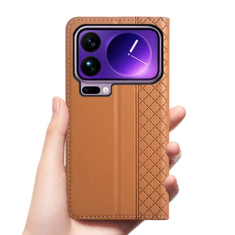 Flip Case For XIAOMI 17 17Pro Pro Max 5G Genuine Leather Magnetic Book Cover Luxury Cowhide Grid Pat