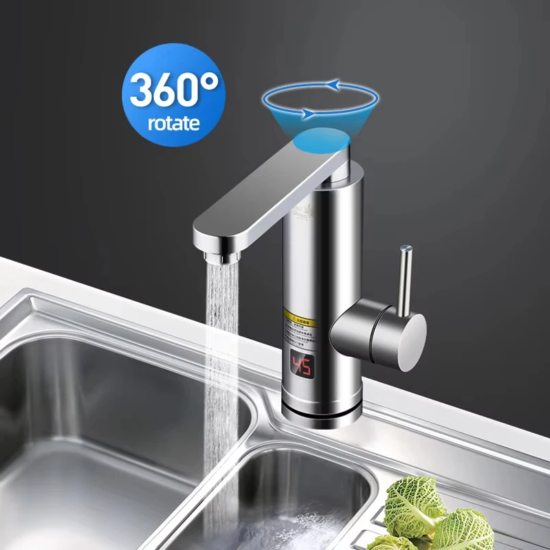 3000W Electric Tankless Water Heater Faucet with Temperature Display Kitchen Tap Flowing Electric Shower Faucet