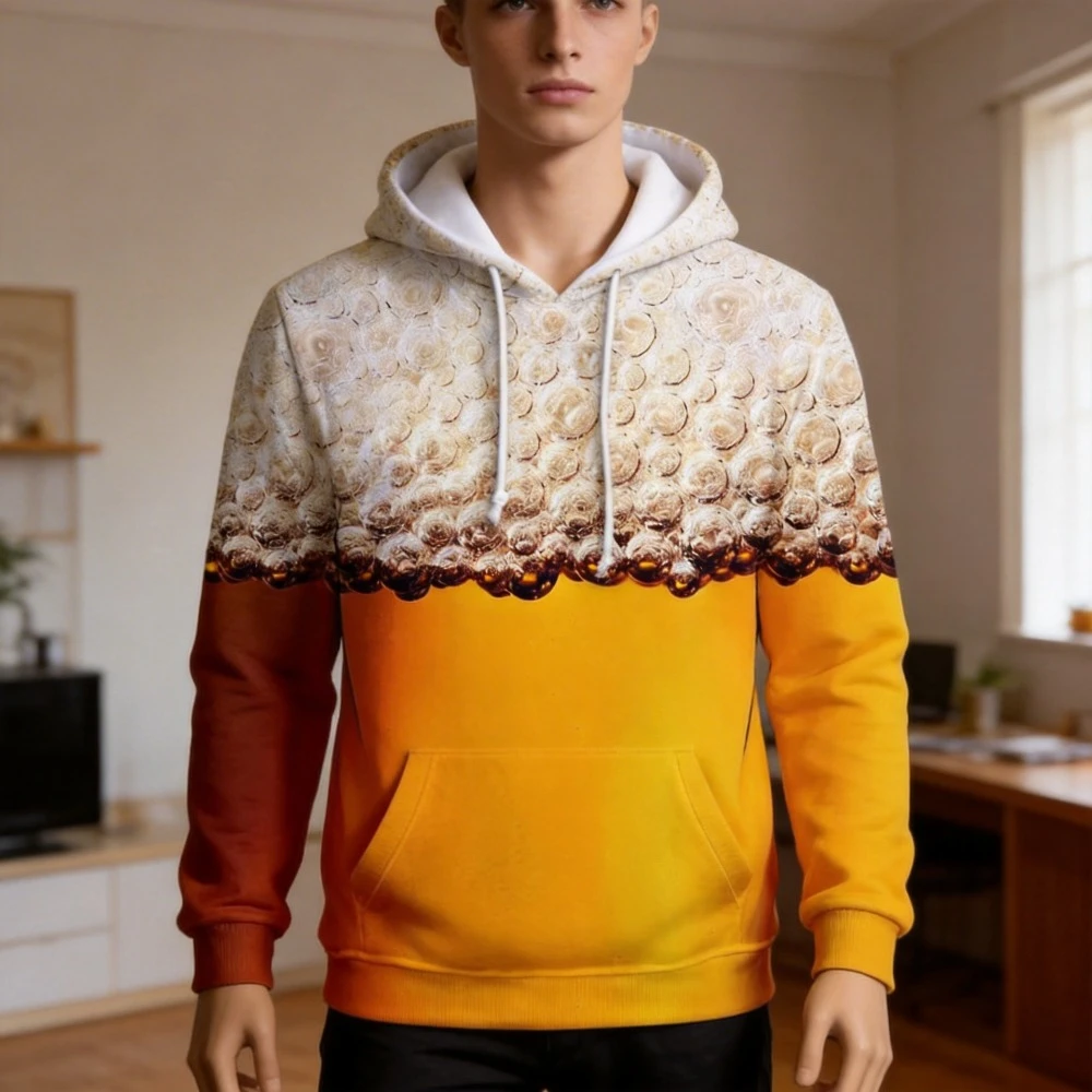 

Худи оверсайз с 3D-принтом «Пиво» для женщин и мужчин, уличная одежда в стиле хип-хоп, толстовка с длинным рукавом, забавная одежда