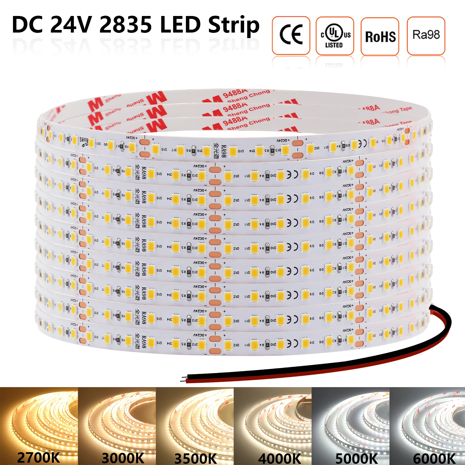 5m 10m RA98 LED Light Strip 24V Ciepła biel 2700K 3000K 3500K Naturalna biel 4000K Biała 5000K 6000K Elastyczna taśma LED do kuchni