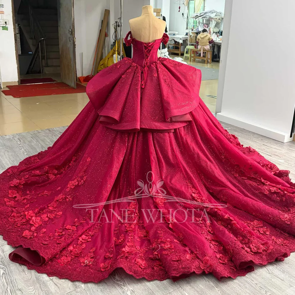 Sweetheart Off Shoulder Wine Red Quinceanera Dress For Women  Lace Up Back Beaded Appliques Sequined Princess Gown