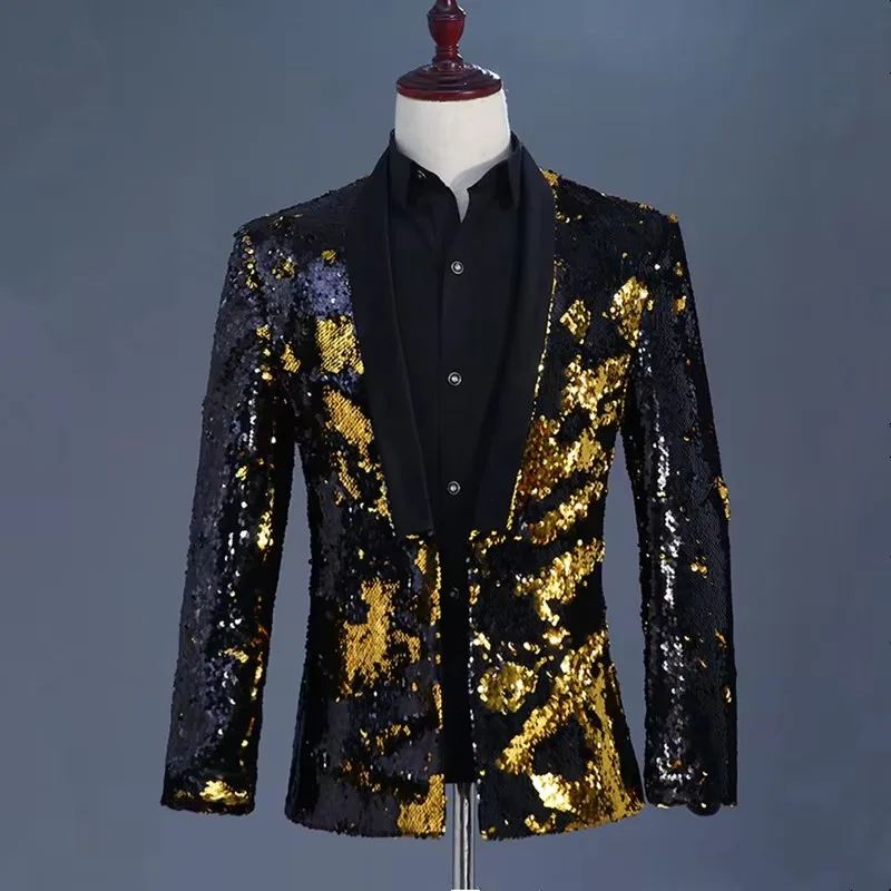 الرجال على الوجهين الترتر سهرة السترة موضة بريق البدلة سترة حفلة موسيقية مساء حفلة المضيف المرحلة ملهى ليلي الذكور المغني زي #4