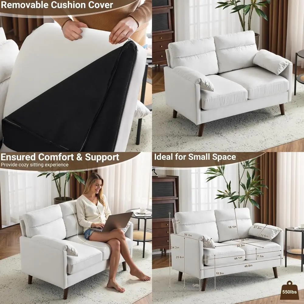 Sofá de dos plazas compacto de ante, sofá pequeño de 48,8" para comodidad en la sala de estar, asientos ideales para espacios pequeños y spas