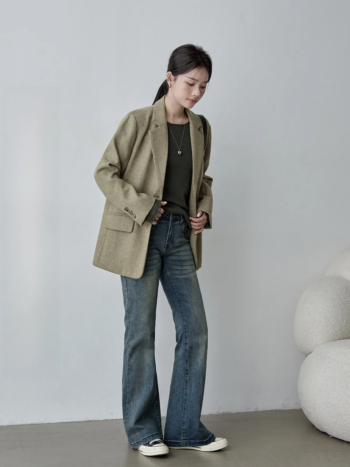 

HuiXi Women's Woolen Suit Jaet Vintage Versatile Commute Ele Faionable Outerwear Stand Fit Long Sve Button up